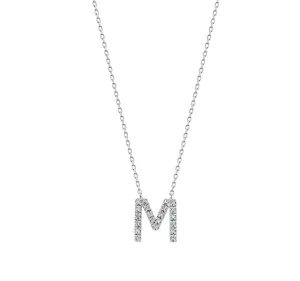 Diamond Letter "M" Necklace in Sterling Silver