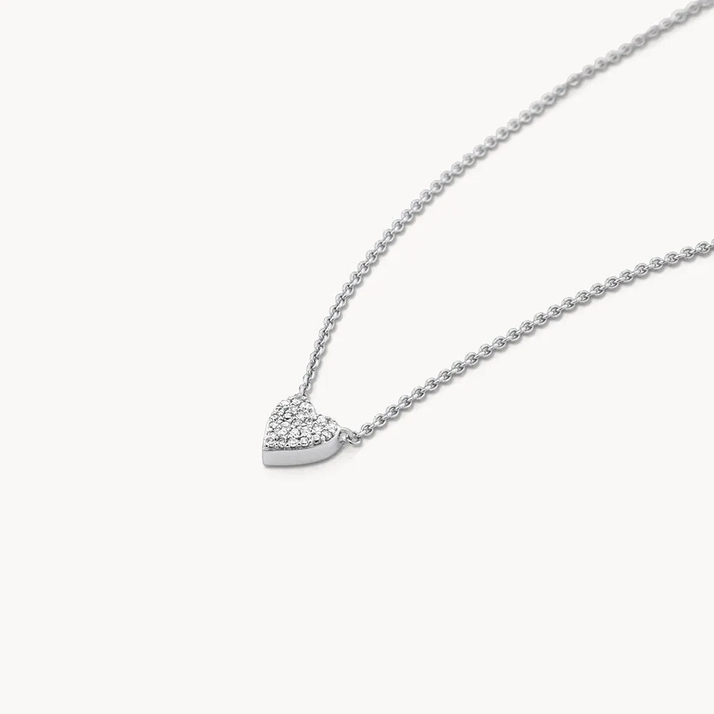 Diamond Pave Heart Necklace in Silver