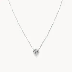 Diamond Pave Heart Necklace in Silver