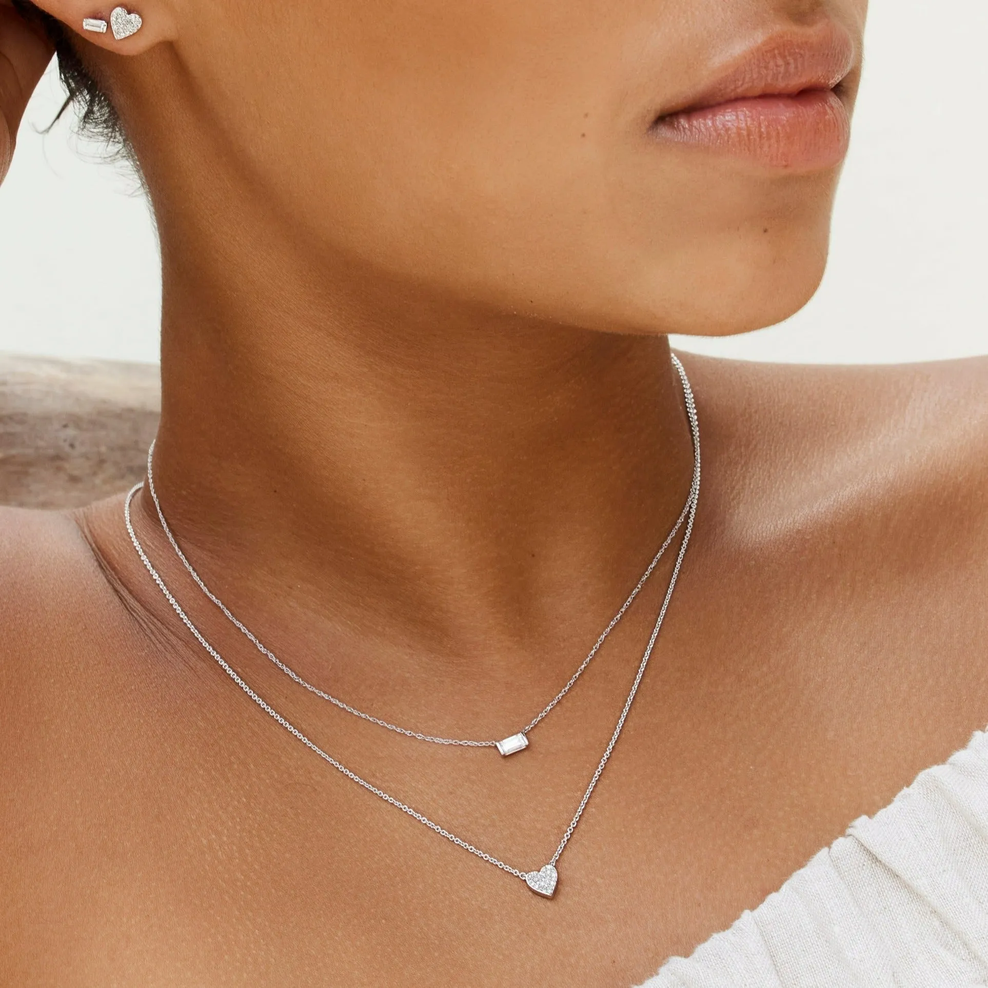 Diamond Pave Heart Necklace in Silver