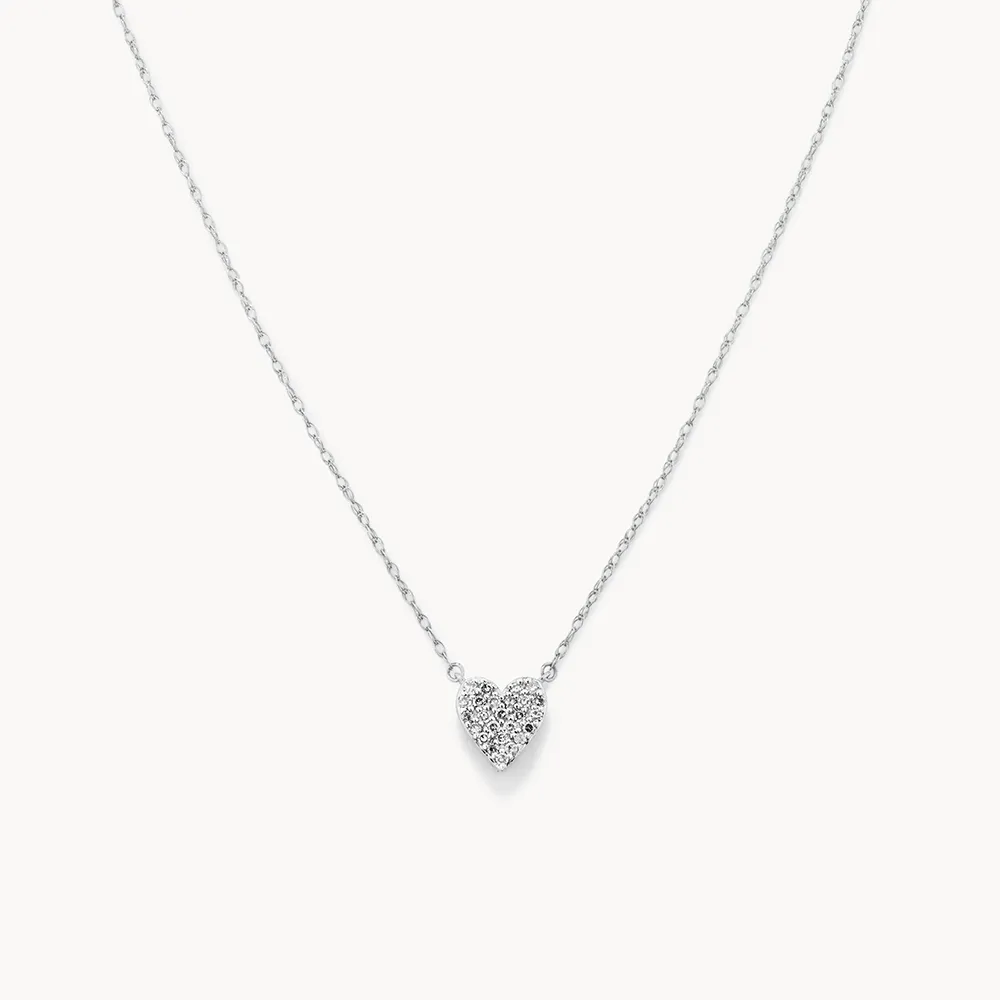 Diamond Pave Heart Necklace in Silver