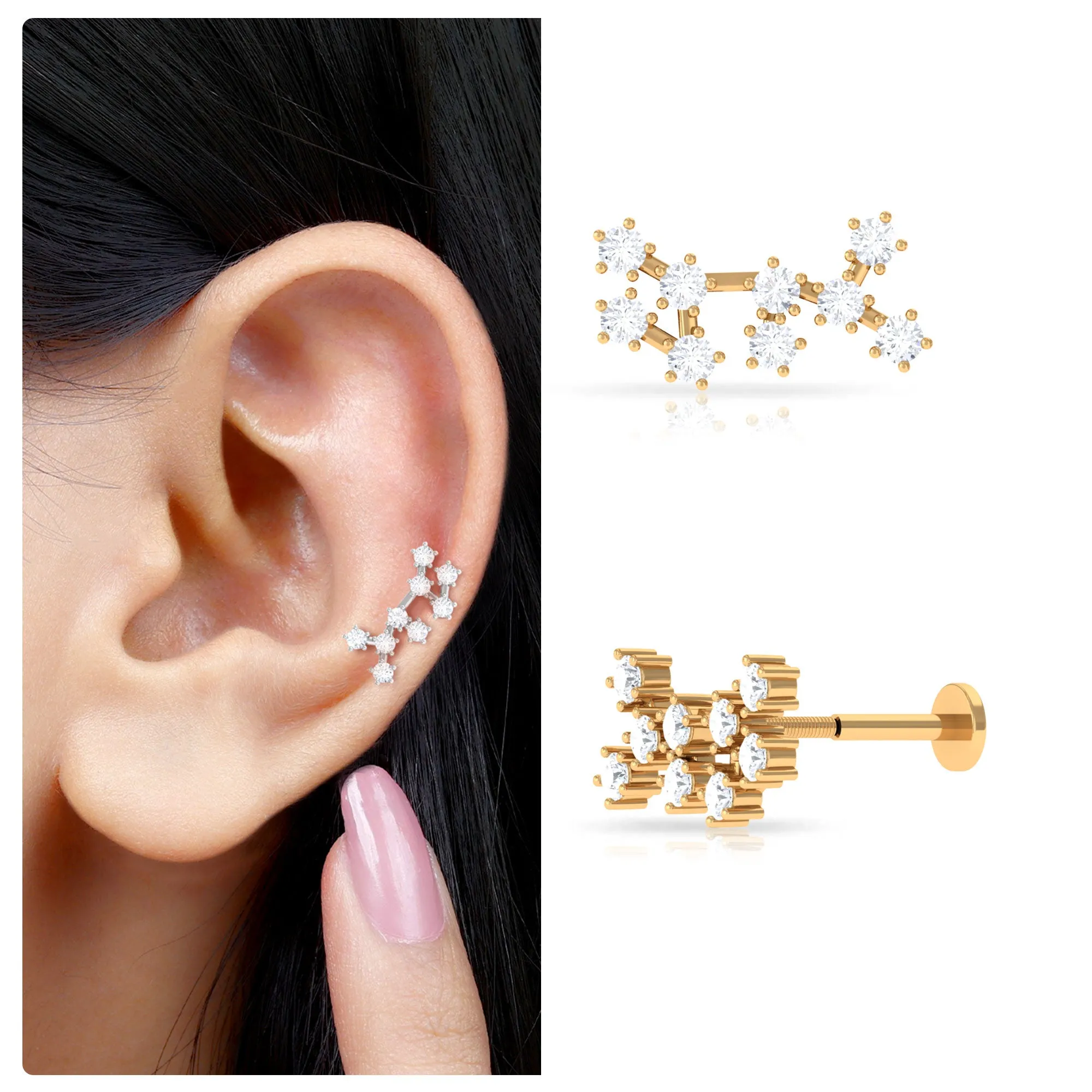 Diamond Sagittarius Zodiac Earring for Helix Piercing