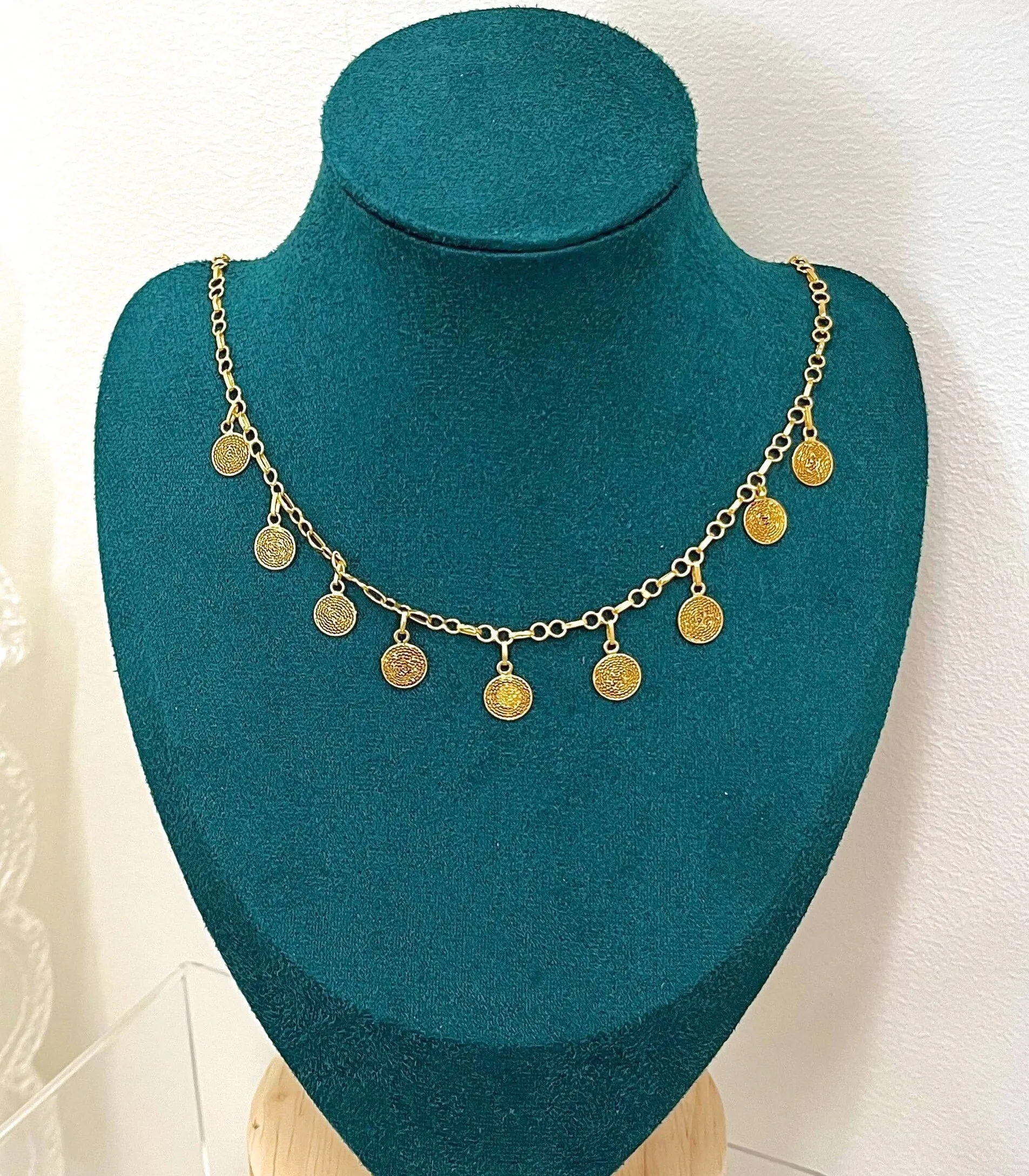 Dionne Gold Disc Charm Choker Necklace