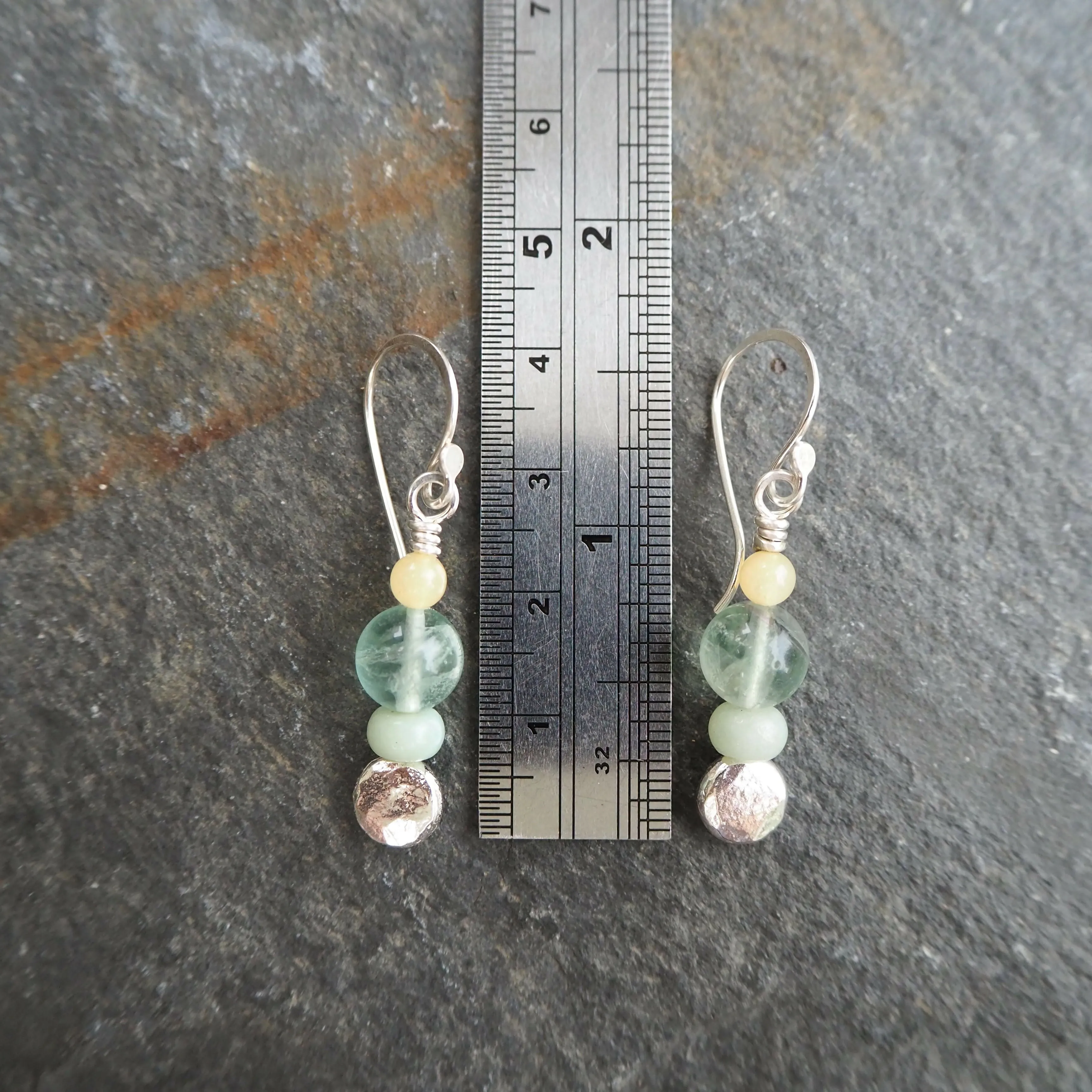 Earrings - Silver, Fluorite and Jade Dangly Earrings