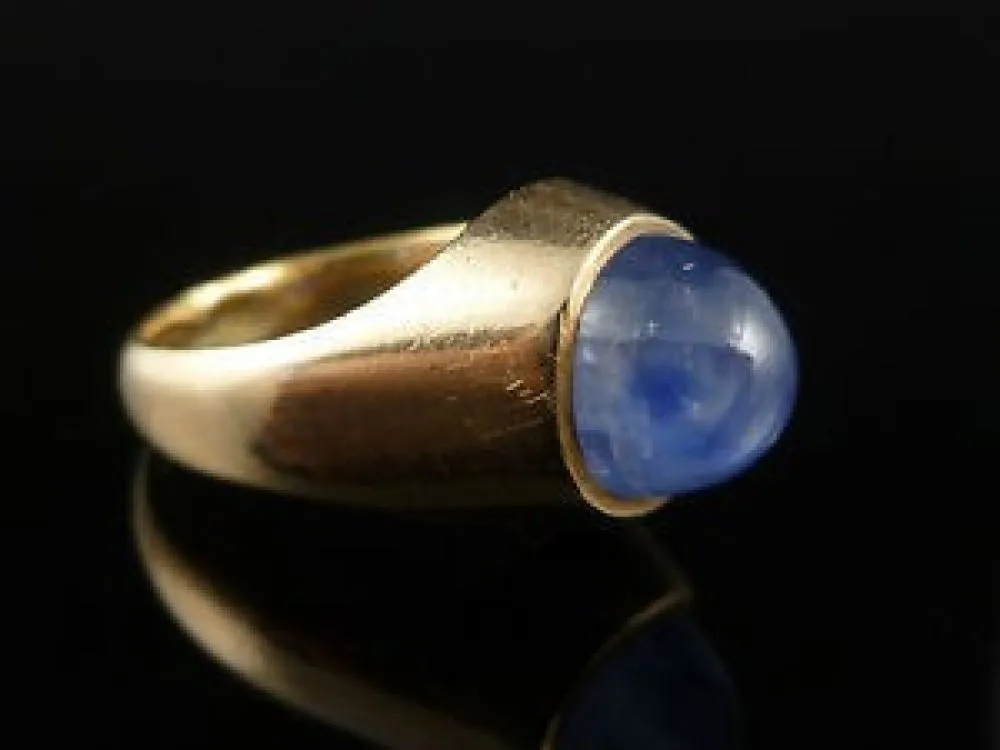 Edwardian 2.80Ct Cabochon Sapphire Solitaire Gold Gents Ring