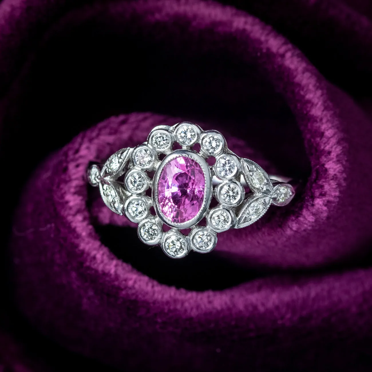 Edwardian Style Pink Sapphire Diamond Daisy Cluster Ring 0.60ct Sapphire