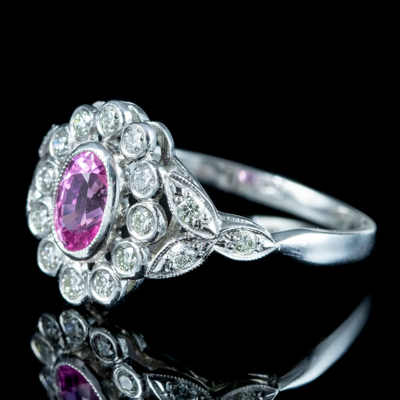 Edwardian Style Pink Sapphire Diamond Daisy Cluster Ring 0.60ct Sapphire