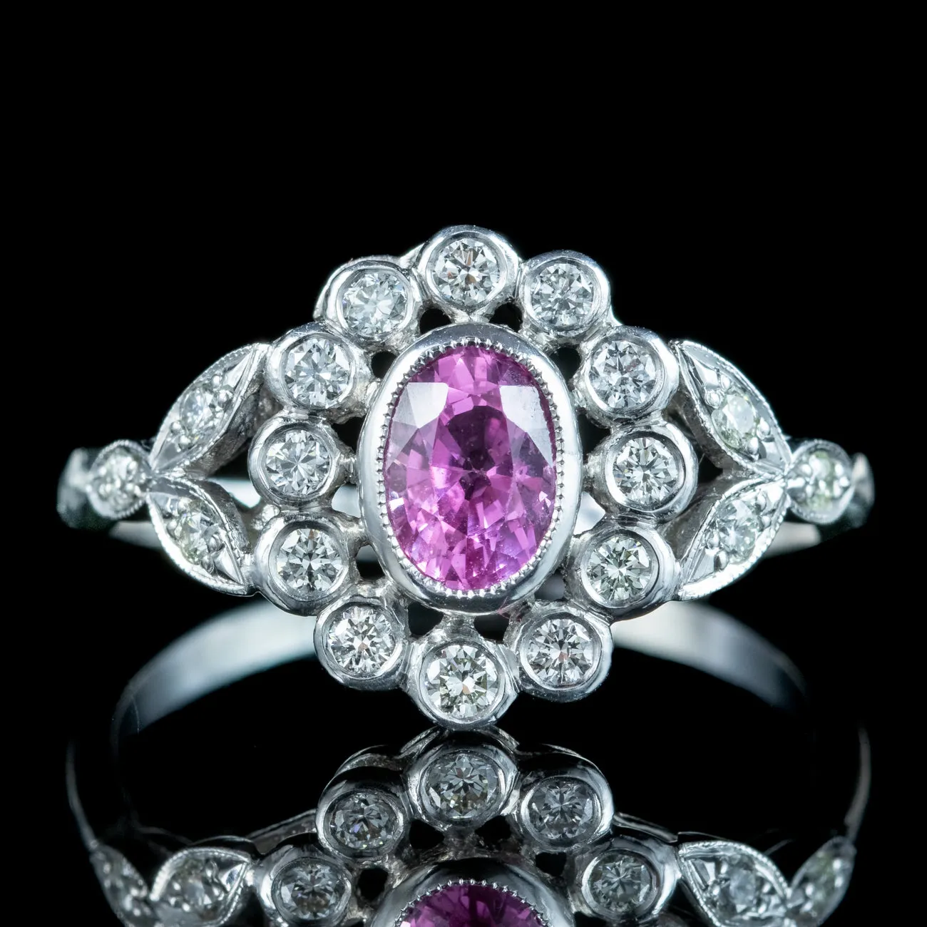 Edwardian Style Pink Sapphire Diamond Daisy Cluster Ring 0.60ct Sapphire