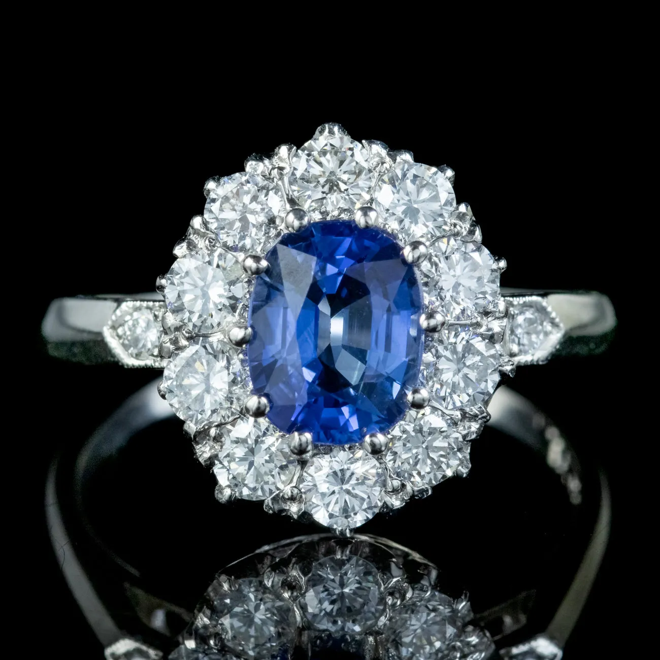 Edwardian Style Sapphire Diamond Cluster Ring 1ct Blue Sapphire