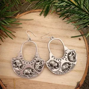 Elephant silver hoops, sterling silver earrings. Handmade jewelry