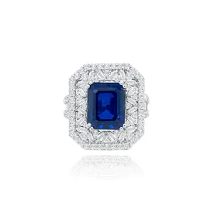 Emerald Cut Sapphire & Diamonds "Anna" Ring