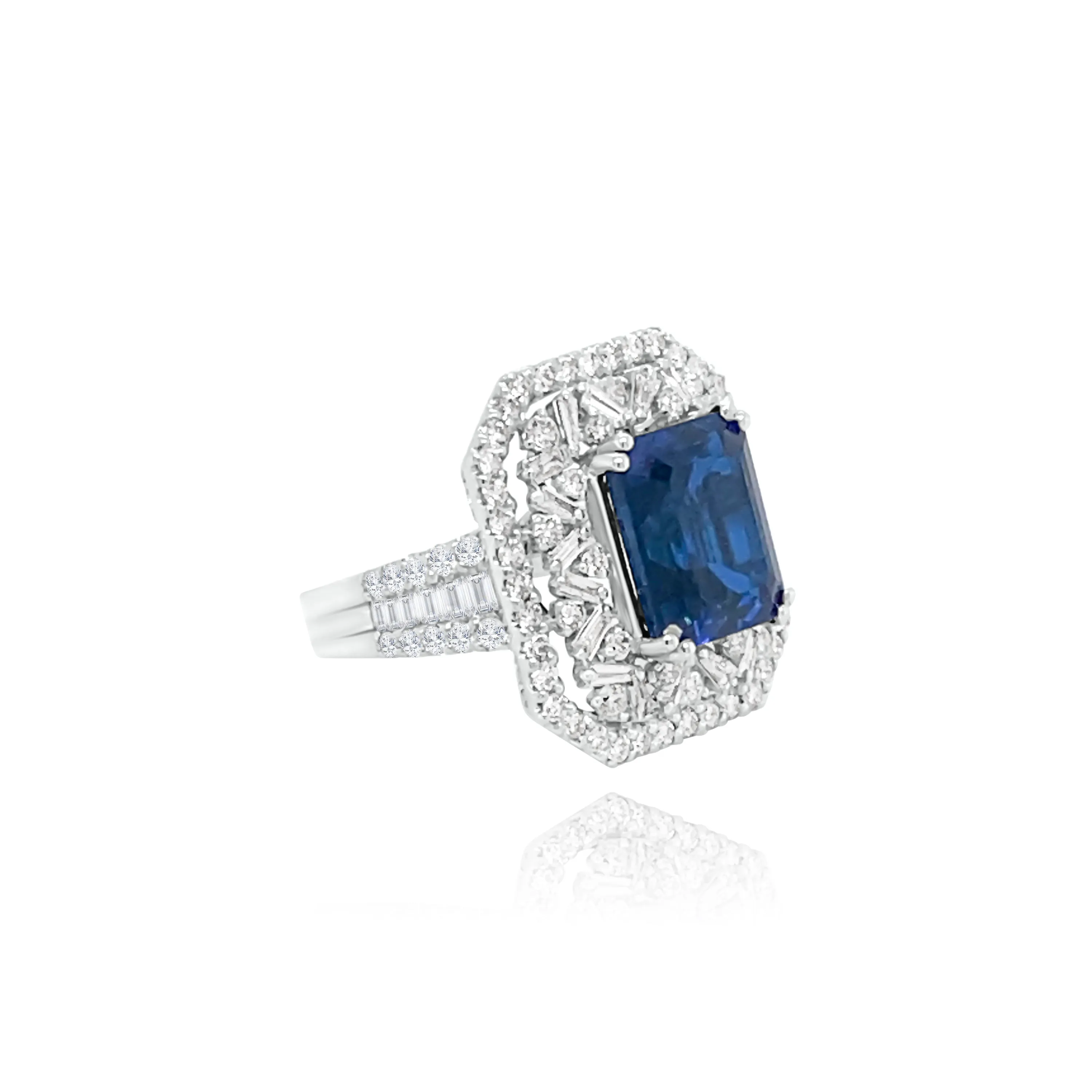 Emerald Cut Sapphire & Diamonds "Anna" Ring