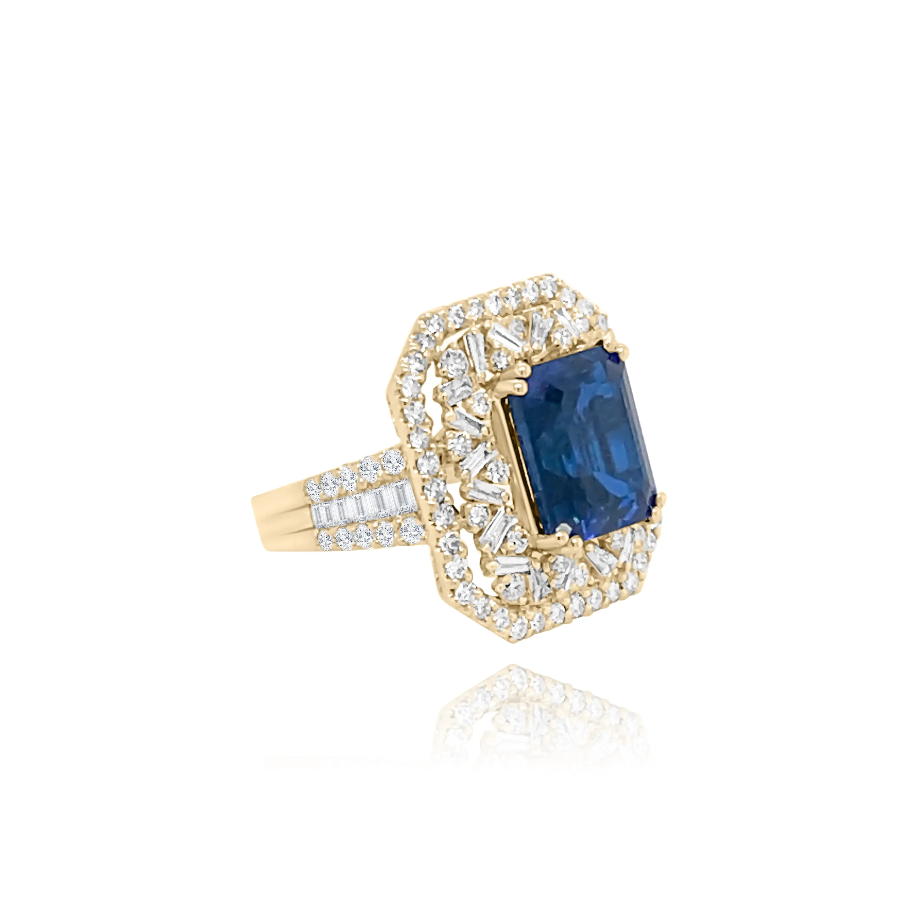 Emerald Cut Sapphire & Diamonds "Anna" Ring