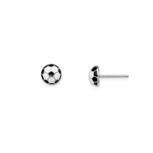 Enamel Soccer Ball Stud Earrings (Silver)