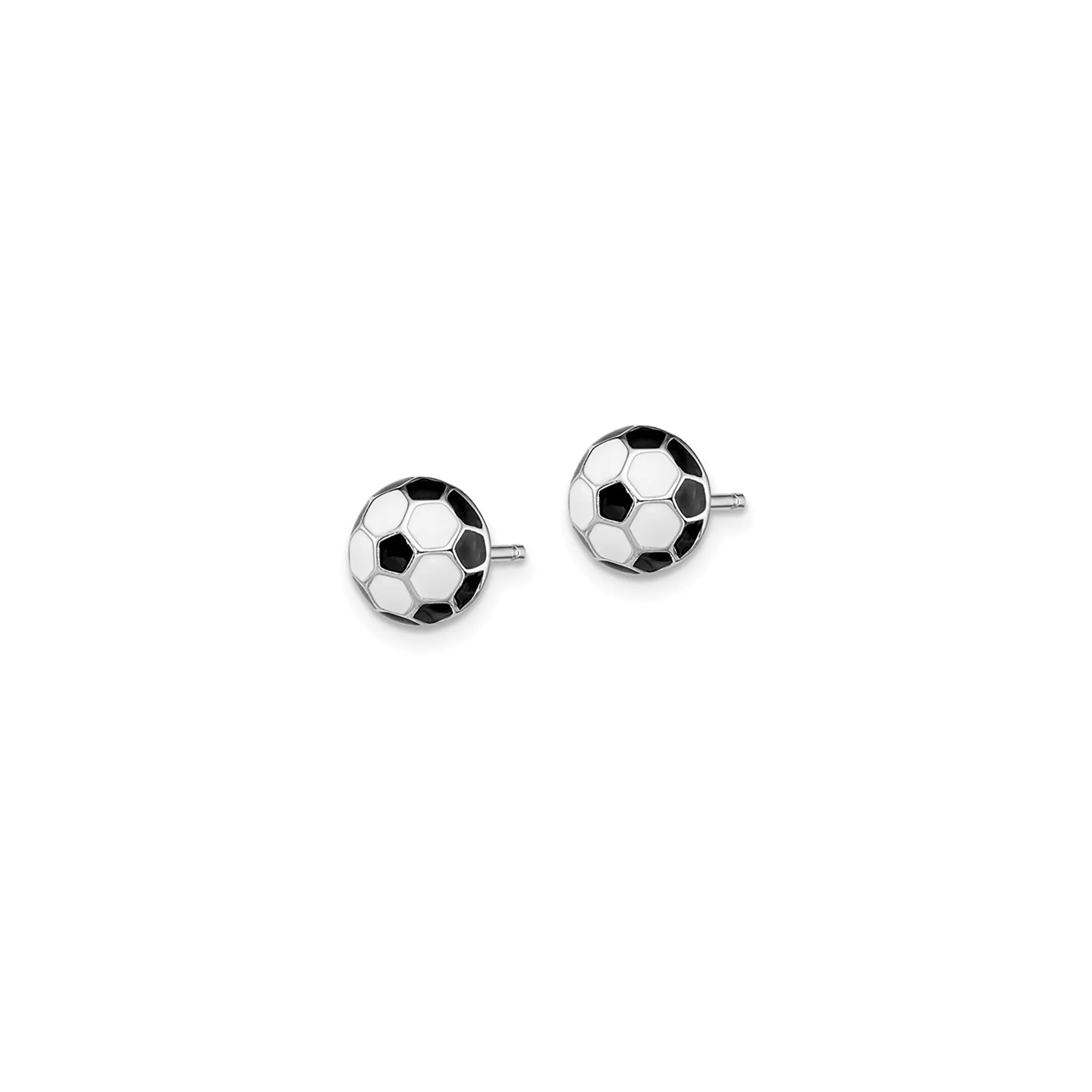 Enamel Soccer Ball Stud Earrings (Silver)