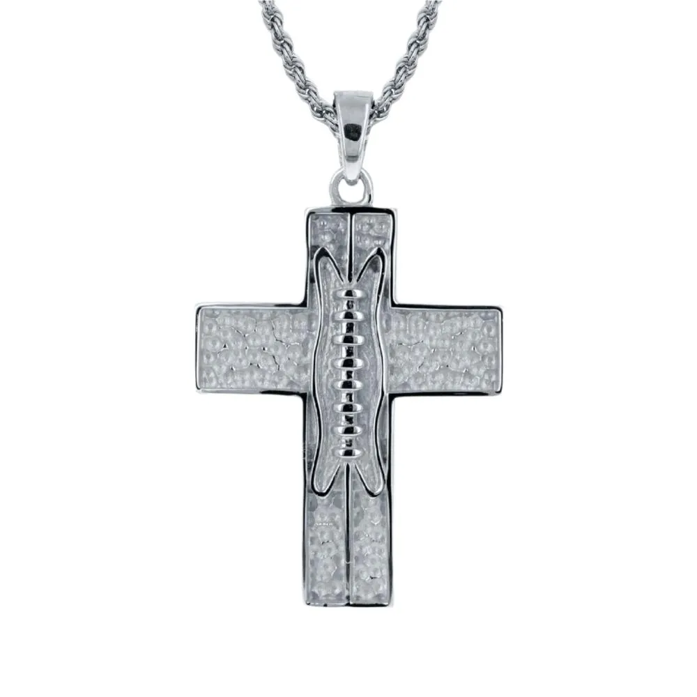 Extra Large Pigskin Football Cross  Necklace | Gold