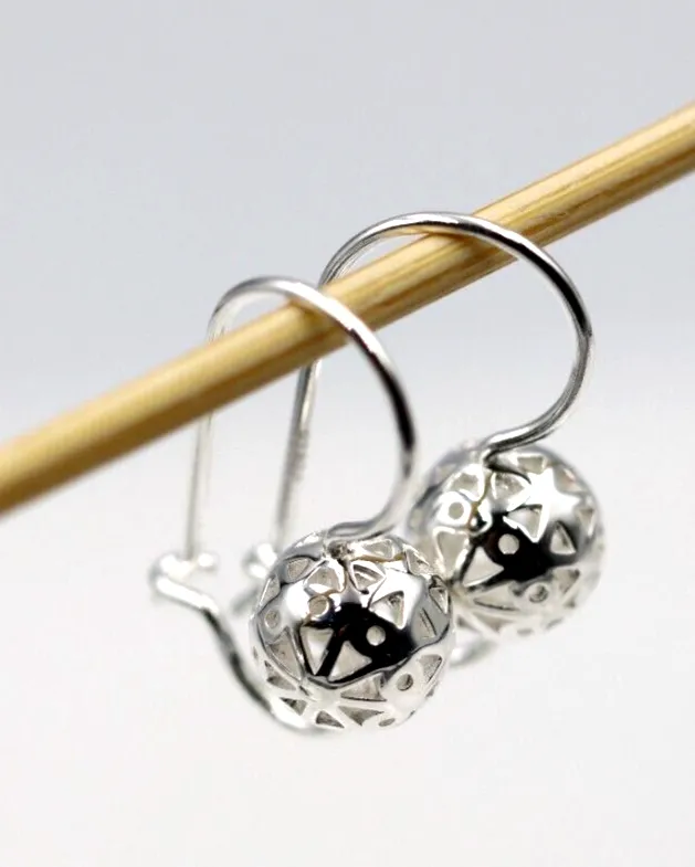 Genuine Sterling Silver 925 8mm Filigree Euro Ball Earrings