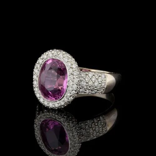 GIA 4.00 Carat Pink Sapphire & Diamond 18Kt Ring