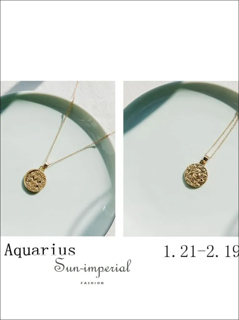 Gold Color 12 Constellation Necklaces & Pendants for Women Coin Gold Chain Necklace