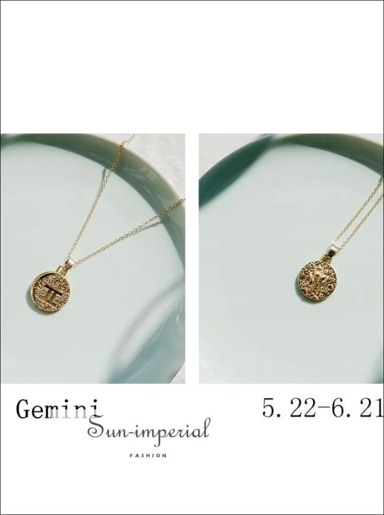 Gold Color 12 Constellation Necklaces & Pendants for Women Coin Gold Chain Necklace