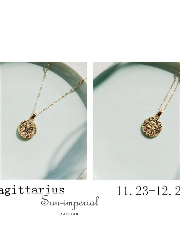 Gold Color 12 Constellation Necklaces & Pendants for Women Coin Gold Chain Necklace