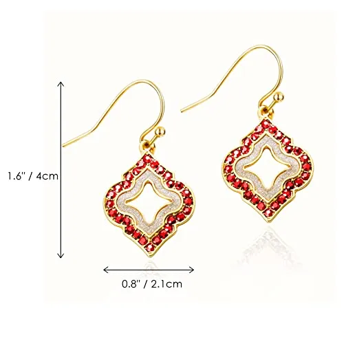 Gold Dangle Earrings: Red Diamond Drop Dainty Rhombus Bohemian Fashion Jewelry for Women Girls Teen