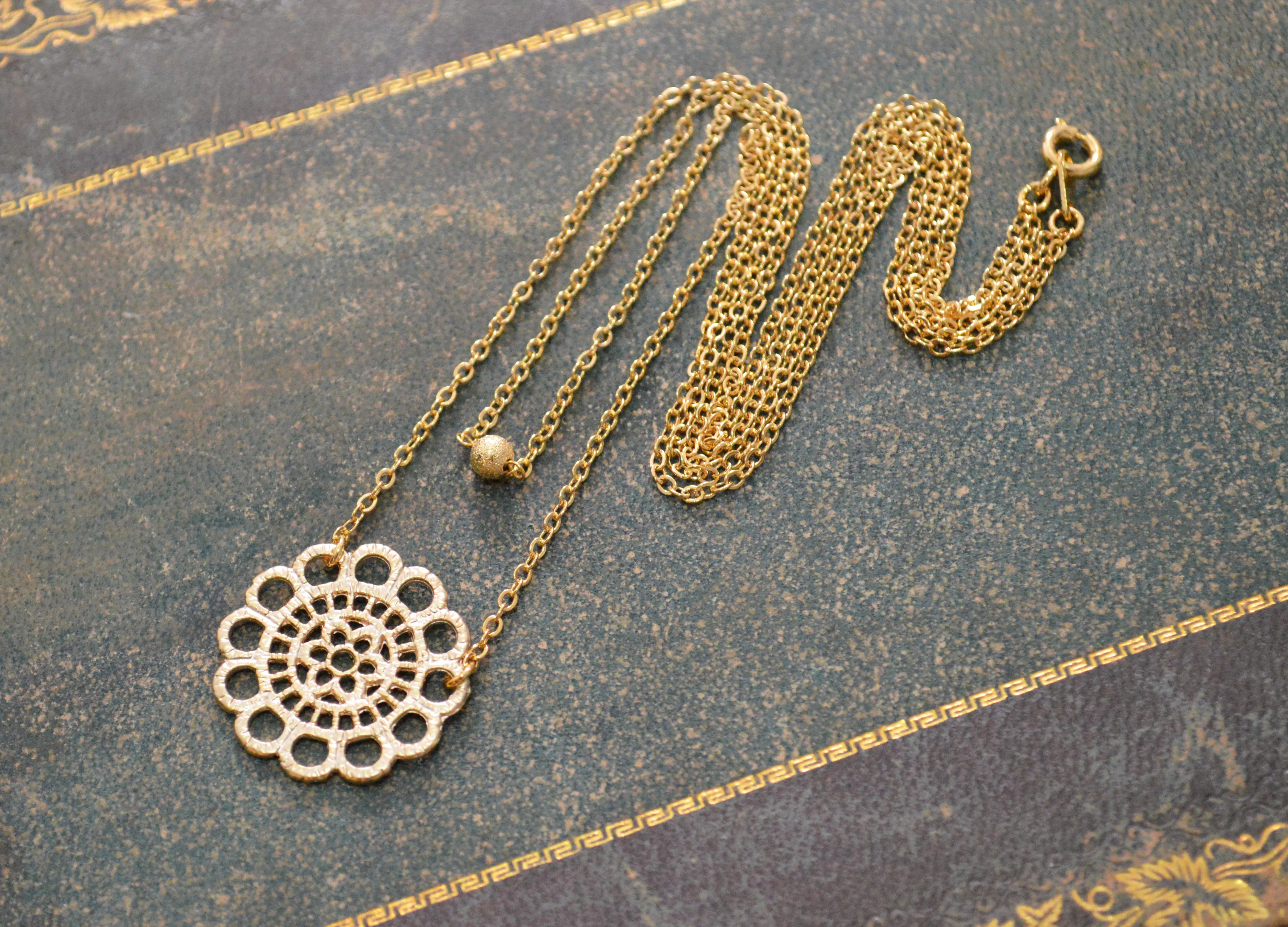 Gold double strand lace necklace