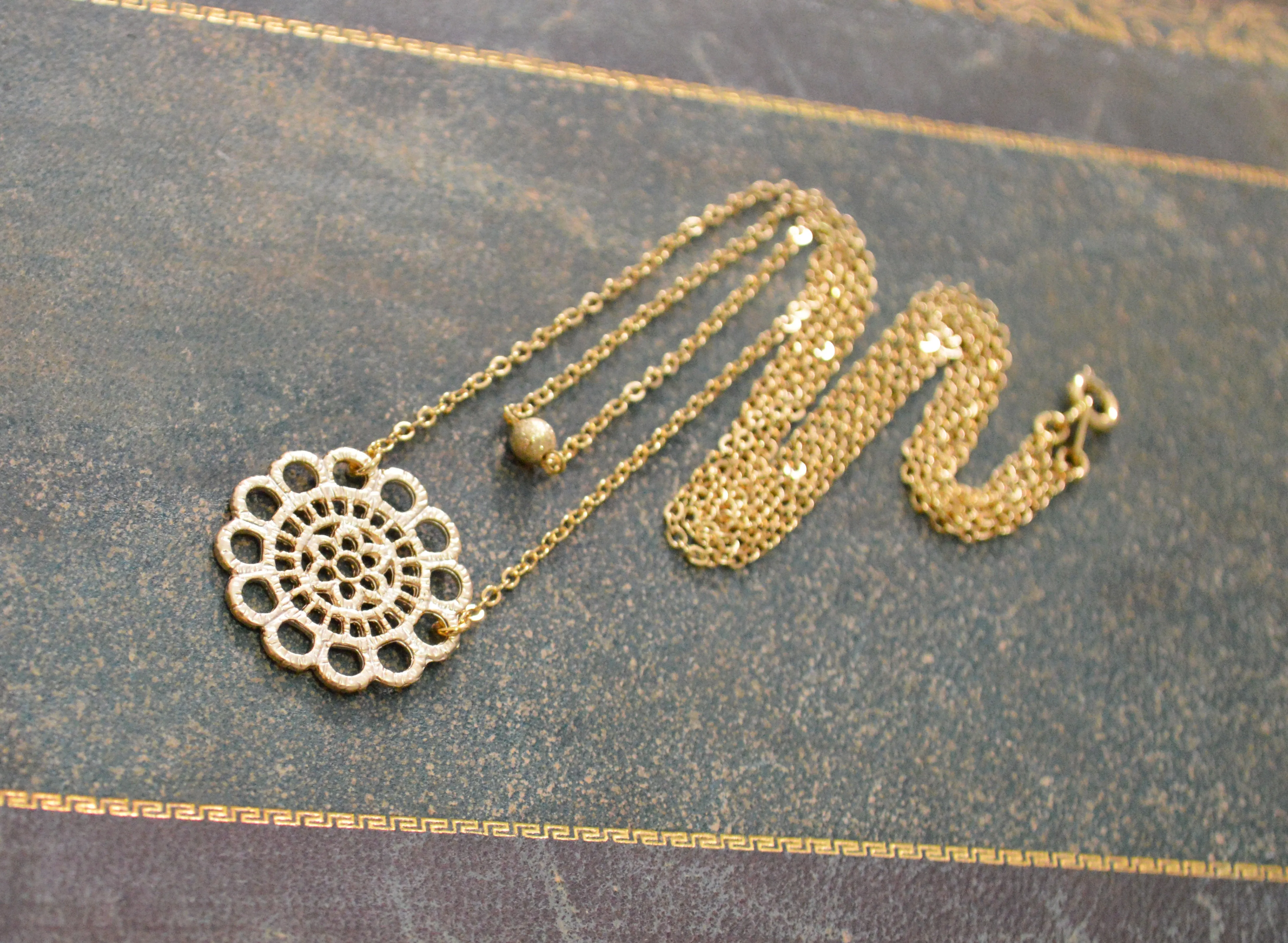 Gold double strand lace necklace