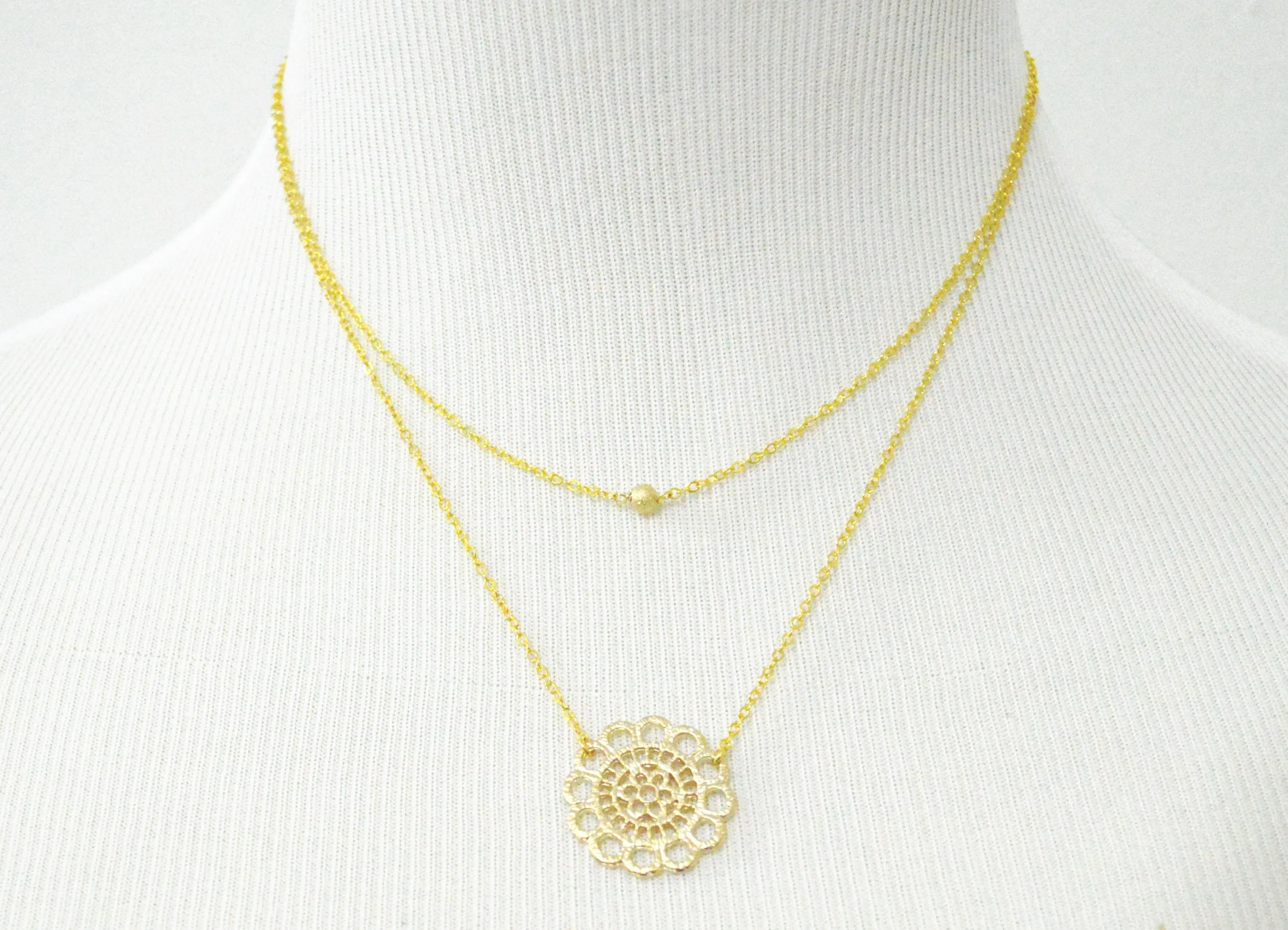 Gold double strand lace necklace