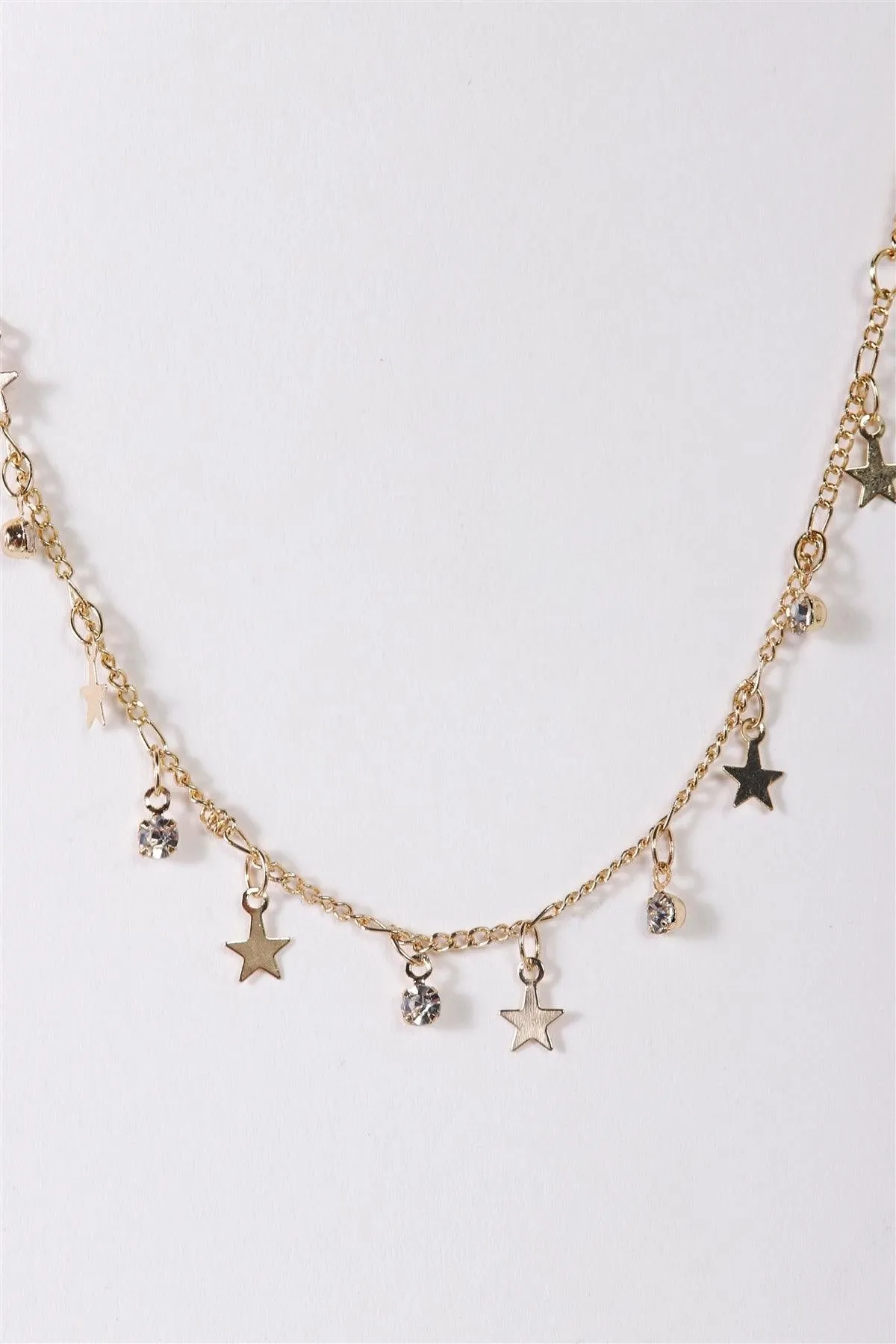 Gold Link Chain Star & Faux Diamond Charms Necklace