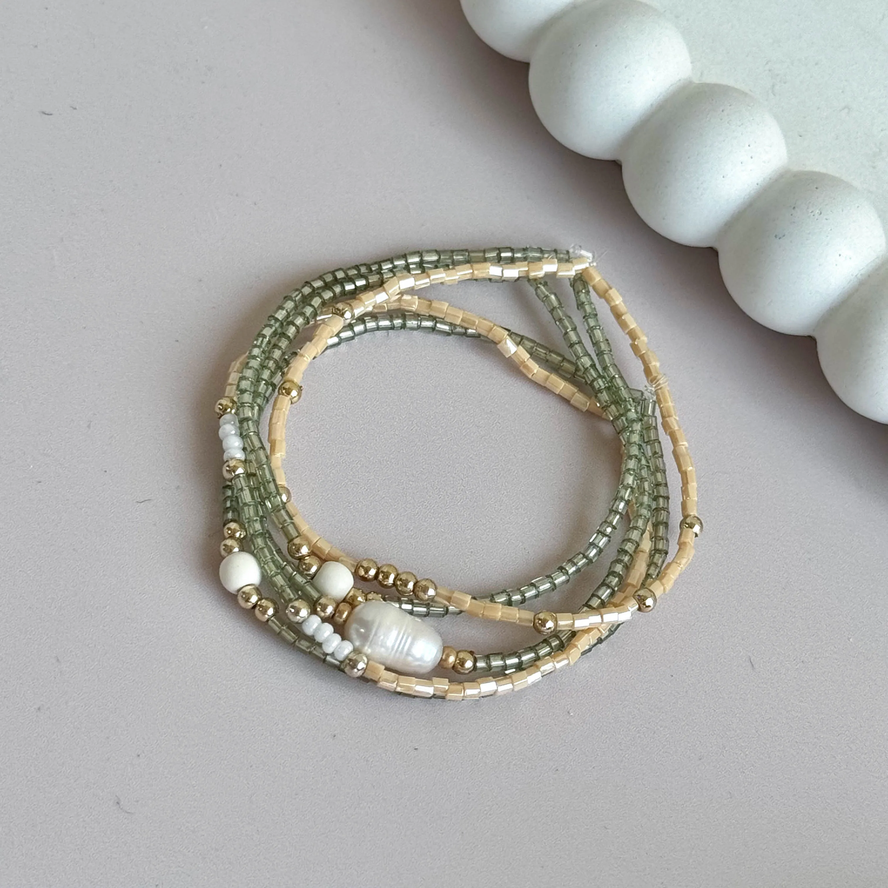 Green & Beige Bracelets Stack