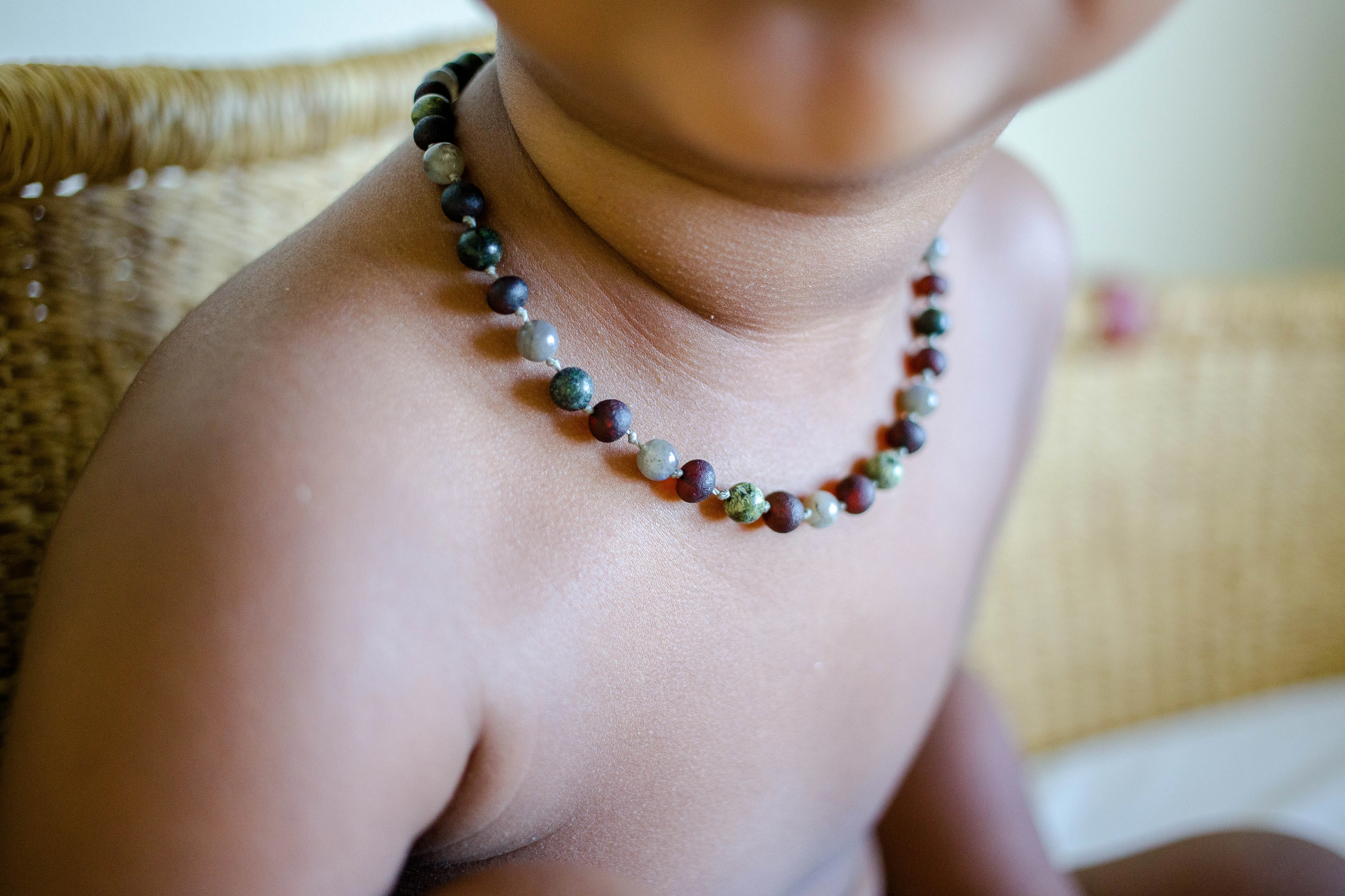 Green Lace Agate and Labradorite   Raw Cherry Baltic Amber Necklace ll Pain ll Stress