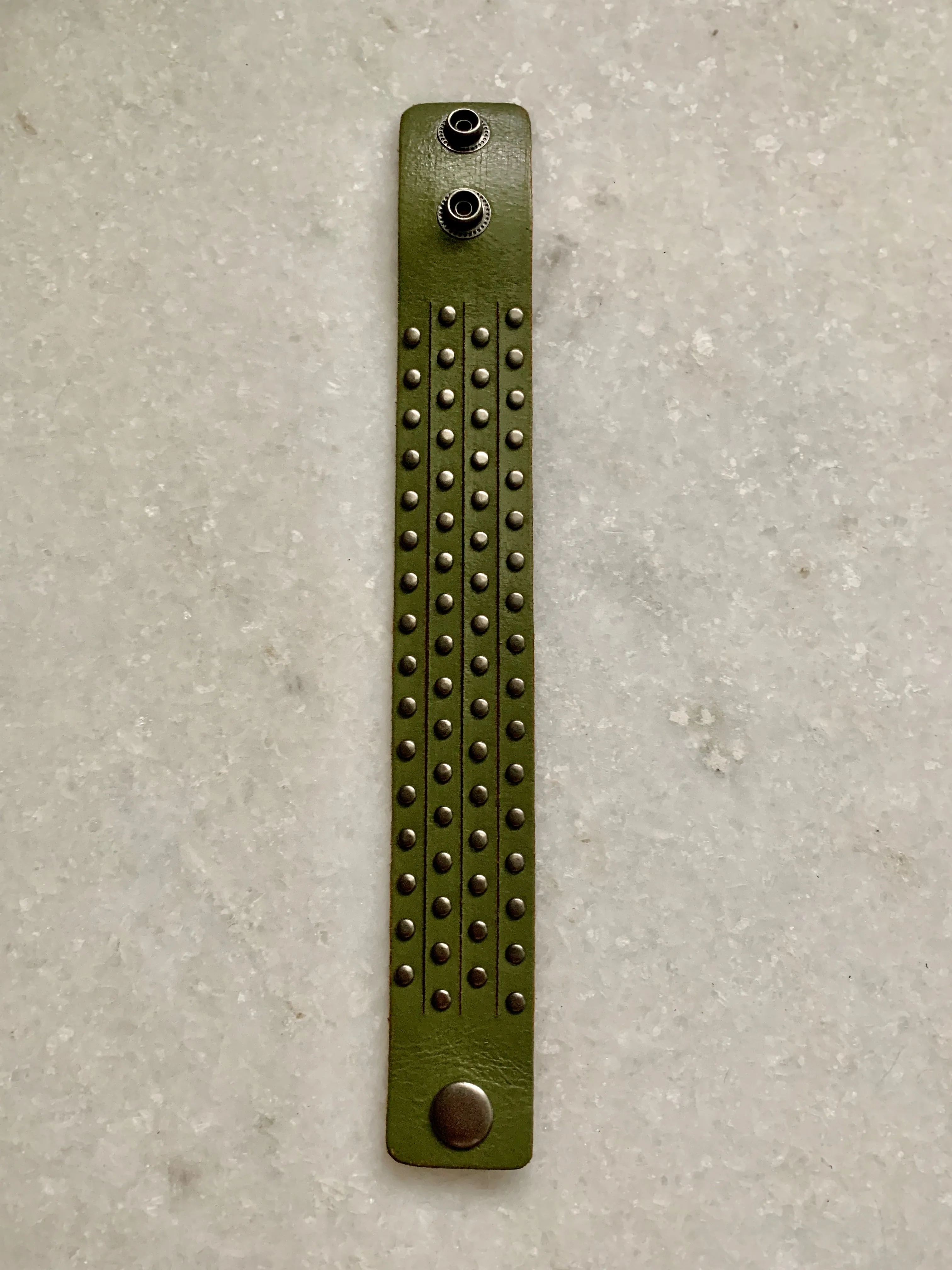 Green Leather Stud Bracelet