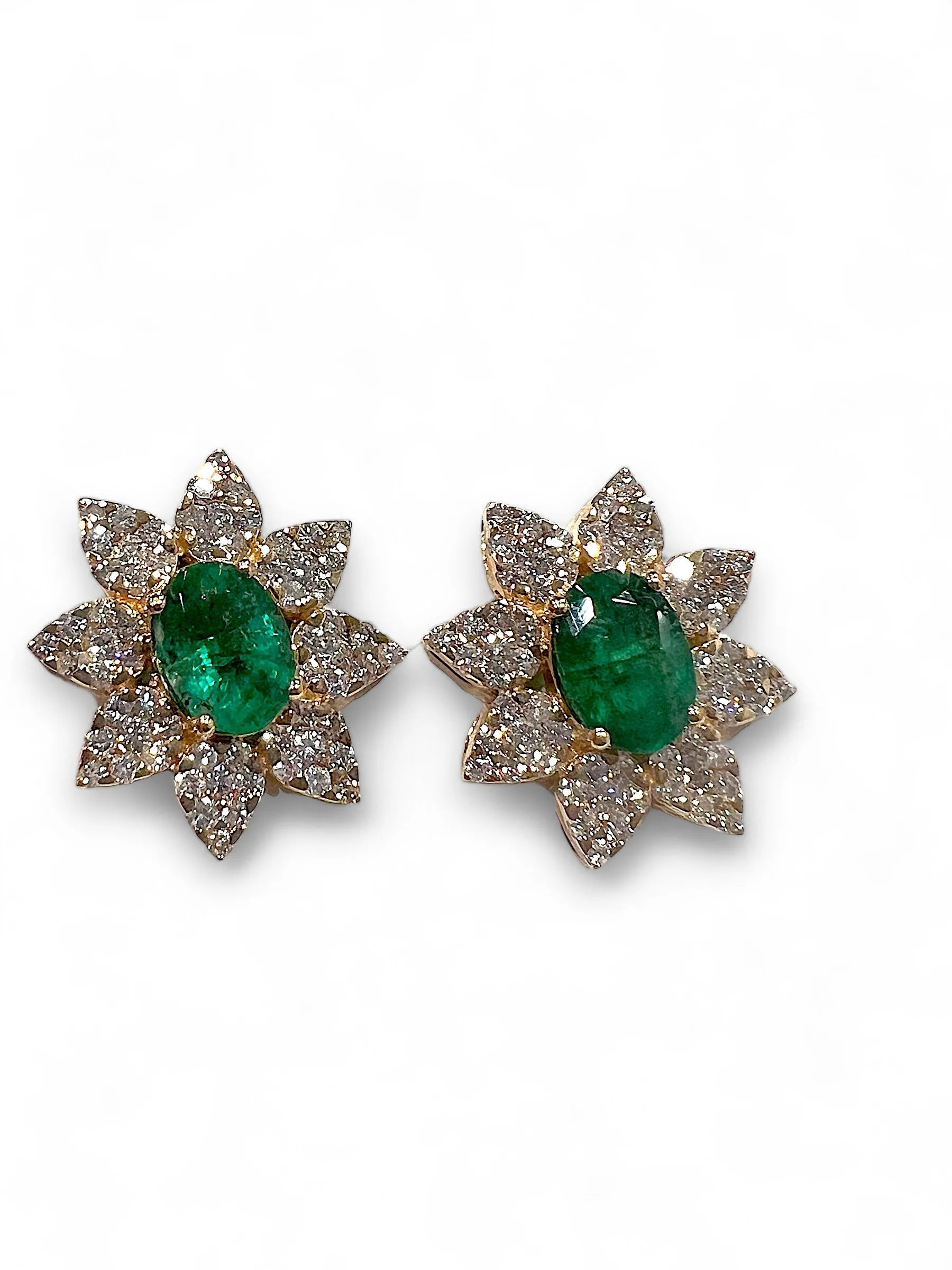 Green Oval Emerald and diamond earrings