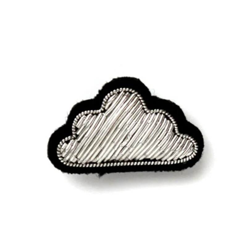 Hand Embroidered Small Silver Cloud Pin