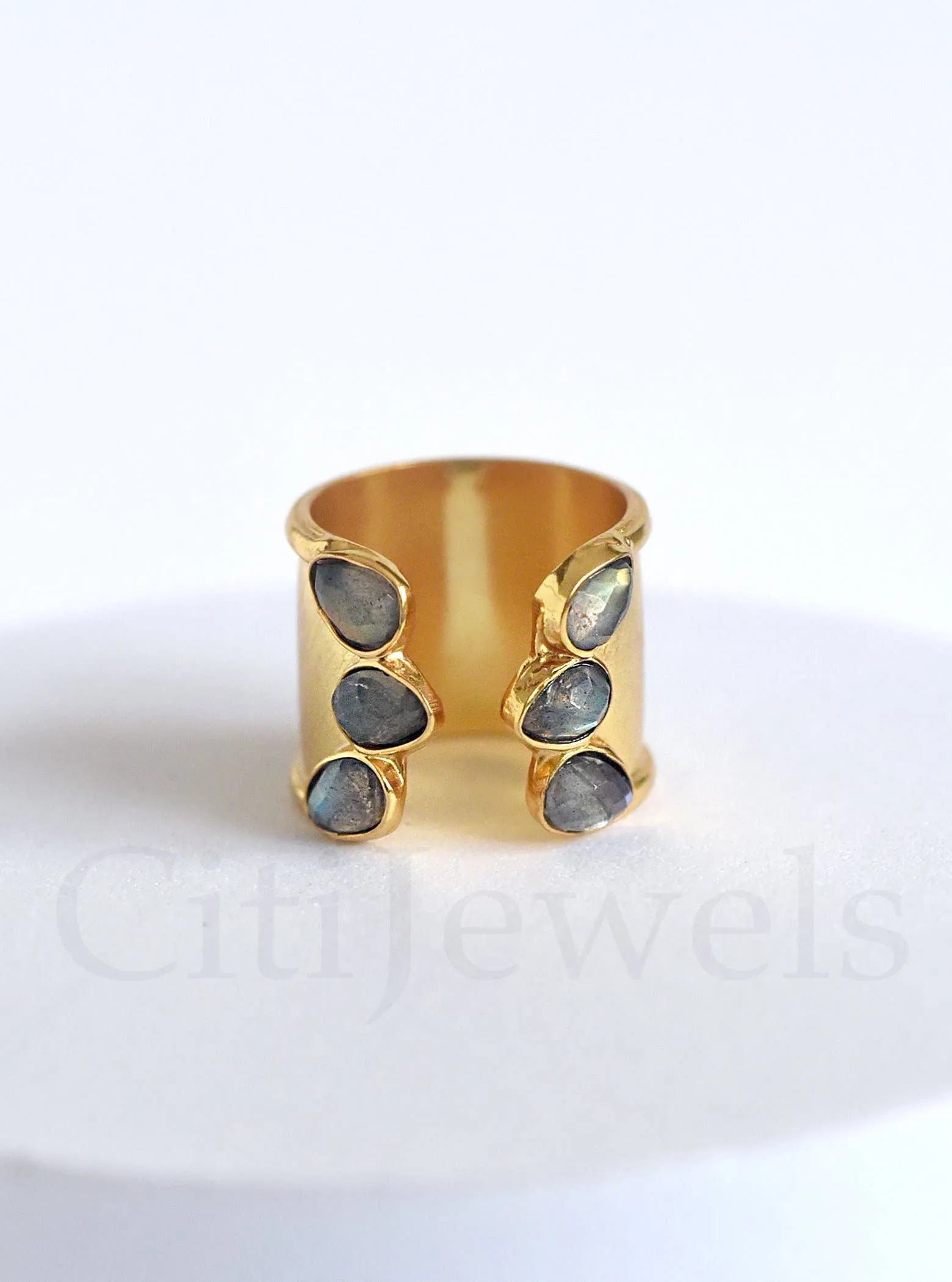 Handmade Multi Gemstone Cuff Ring: Turquoise