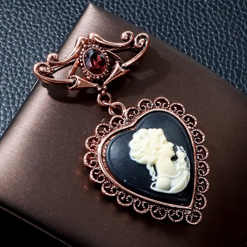 Heart Beauty Head Pin For Women Vintage Fashion Embossed Brooch