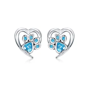 Heart Halo Dog Paw Stud Earrings Sterling Silver