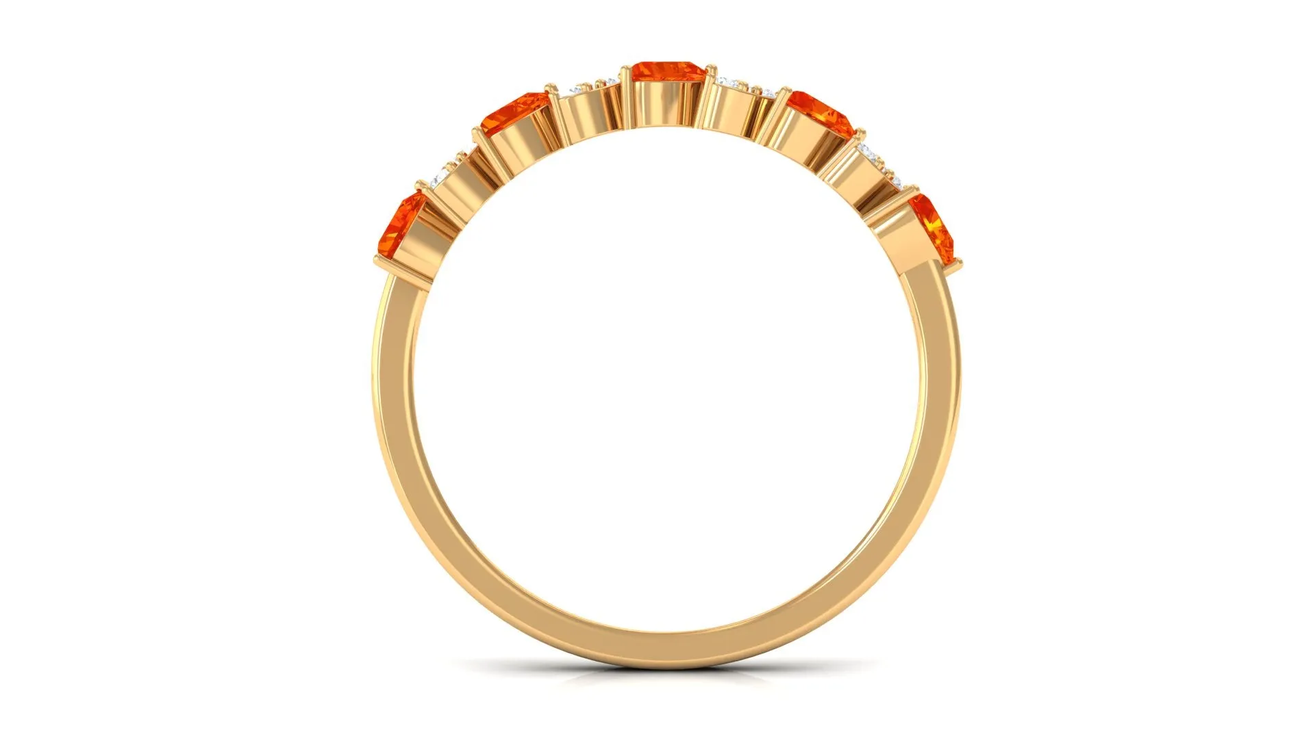 Heart Shape Orange Sapphire and Diamond Half Eternity Ring