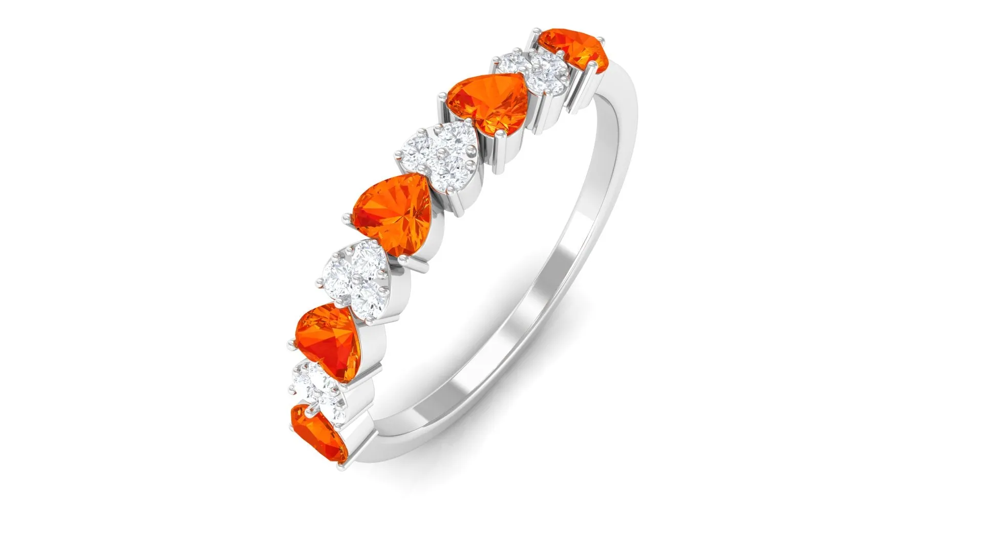 Heart Shape Orange Sapphire and Diamond Half Eternity Ring