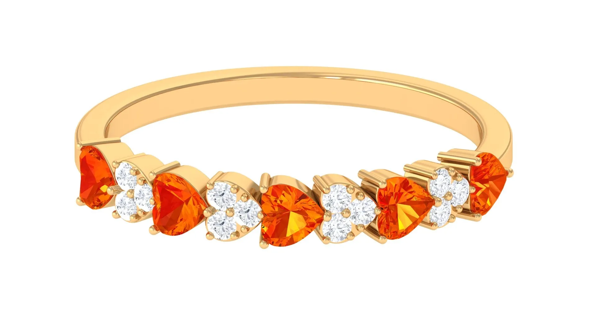 Heart Shape Orange Sapphire and Diamond Half Eternity Ring