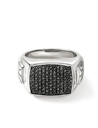 ID Silver Signet Ring with Treated Black Sapphire by John Hardy