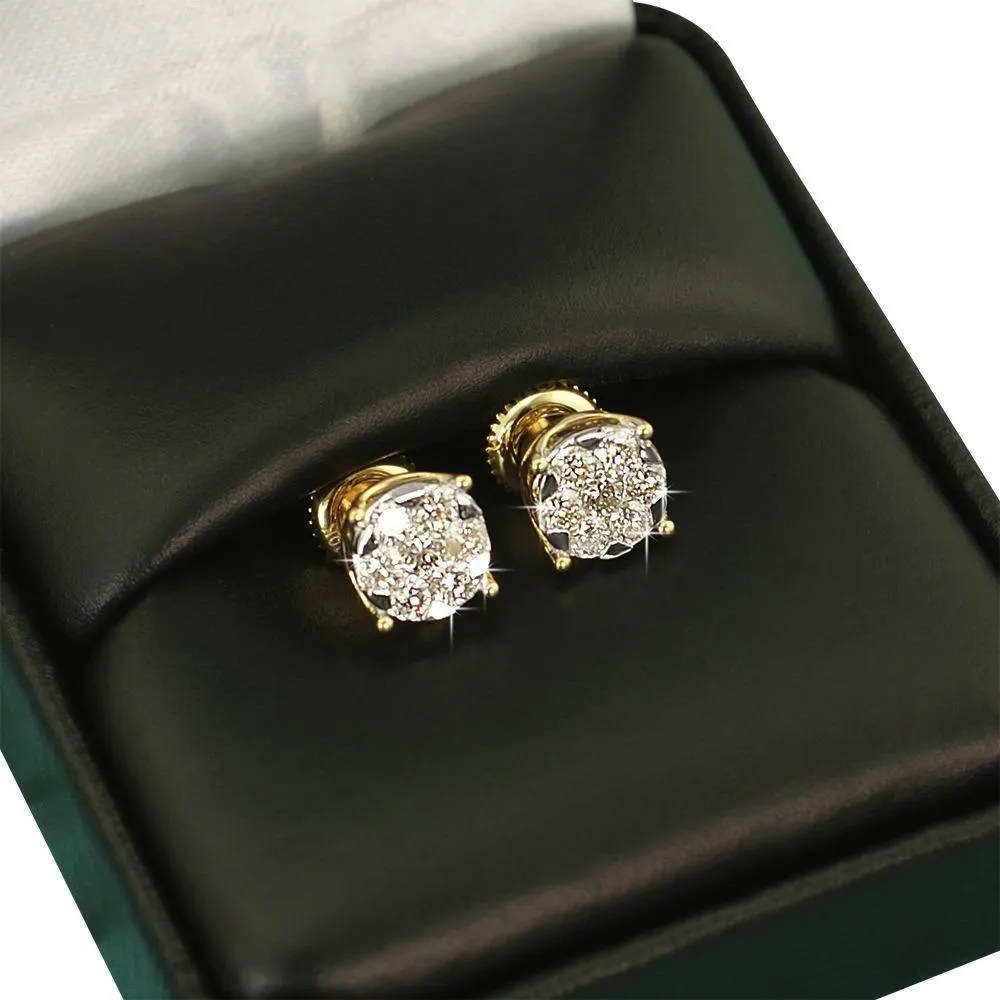 Illusion Stud Diamond Earrings .64cttw 10K Yellow Gold