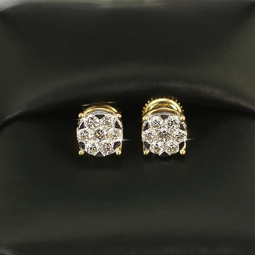 Illusion Stud Diamond Earrings .64cttw 10K Yellow Gold