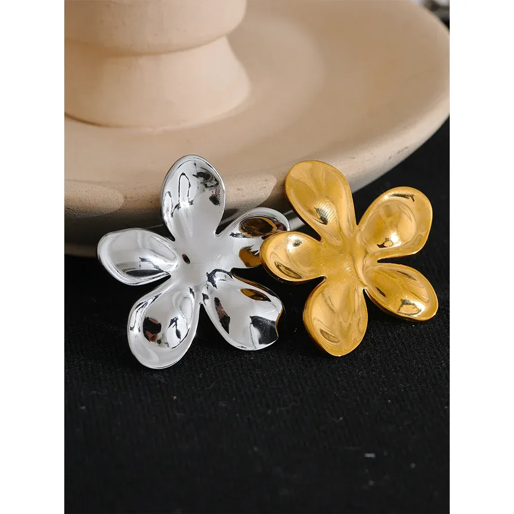 KESLEY Wholesale Stainless Steel Flower Metal Brooches Gold Silver