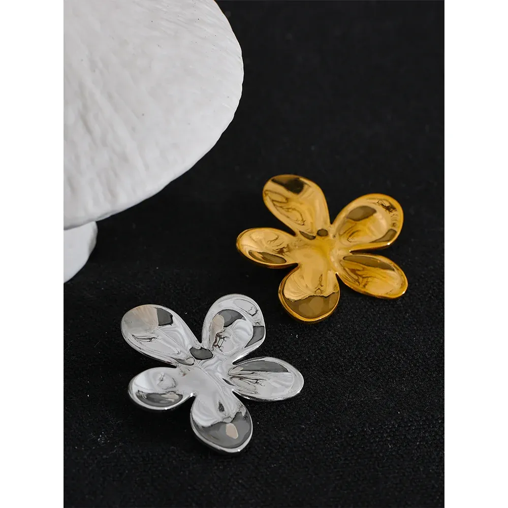 KESLEY Wholesale Stainless Steel Flower Metal Brooches Gold Silver