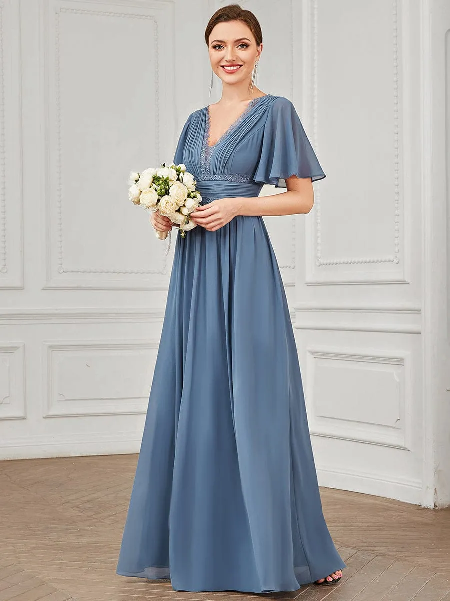 Lace A-Line Short Sleeve Chiffon Bridesmaid Dress