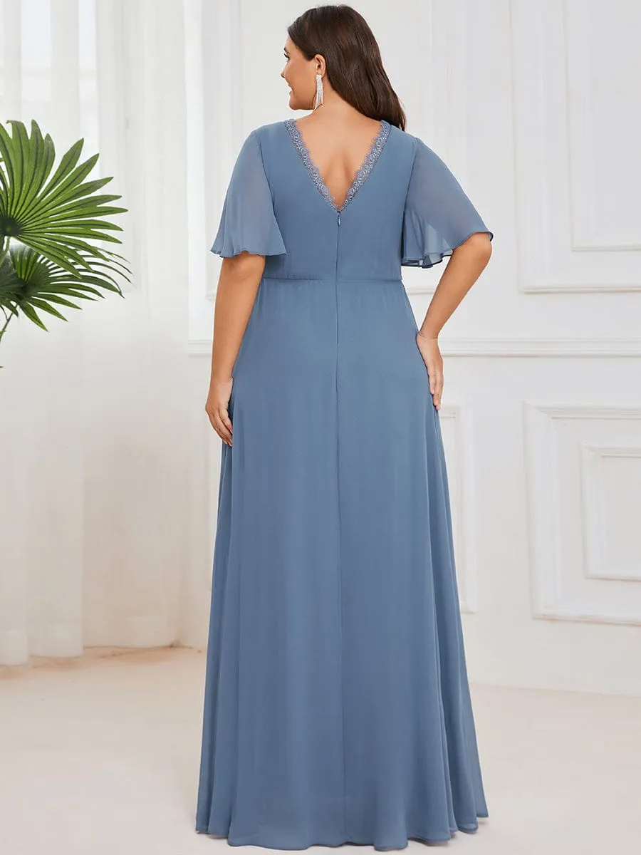 Lace A-Line Short Sleeve Chiffon Bridesmaid Dress