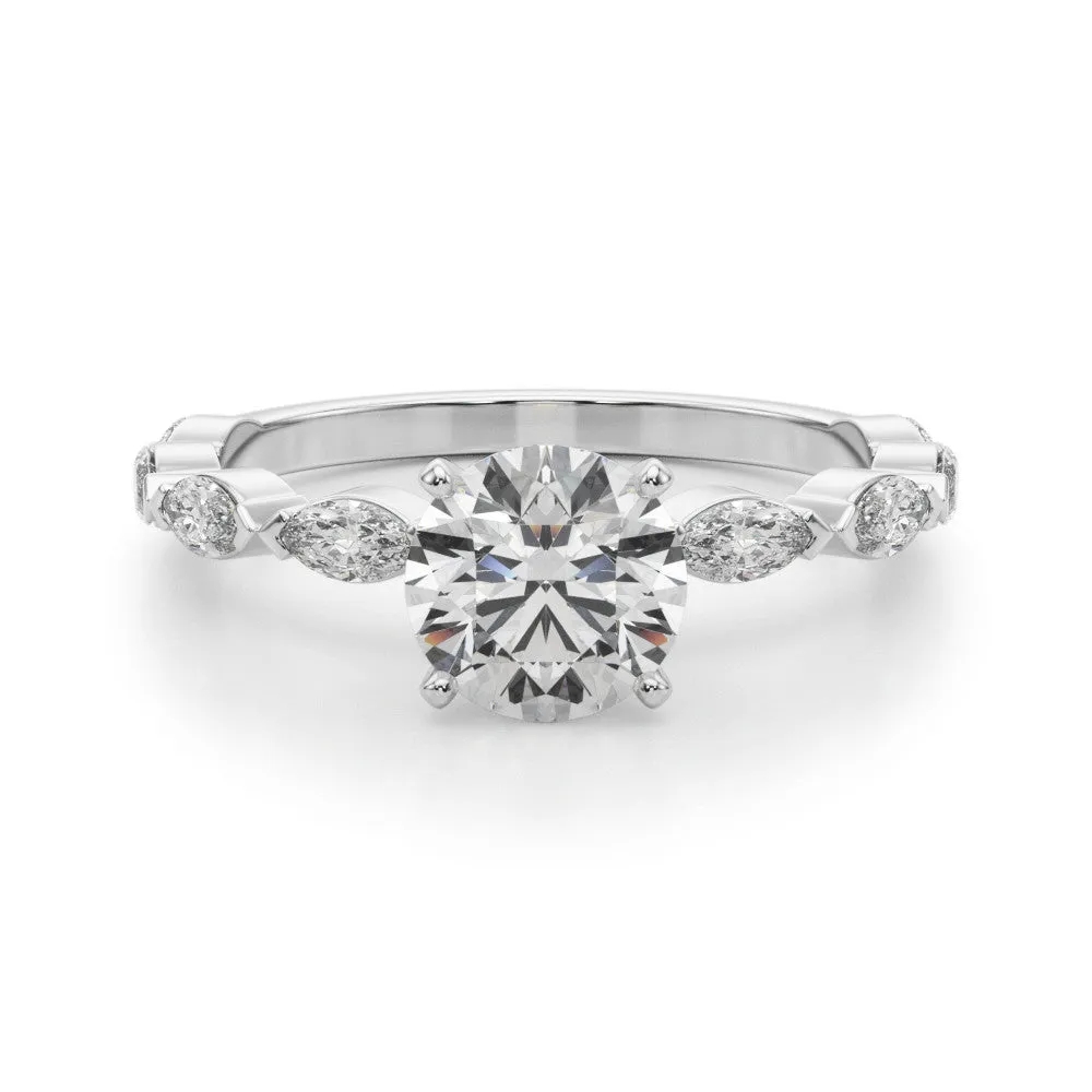 Ladies Solitaire With Marquise Sidestones Engagement Ring 51216