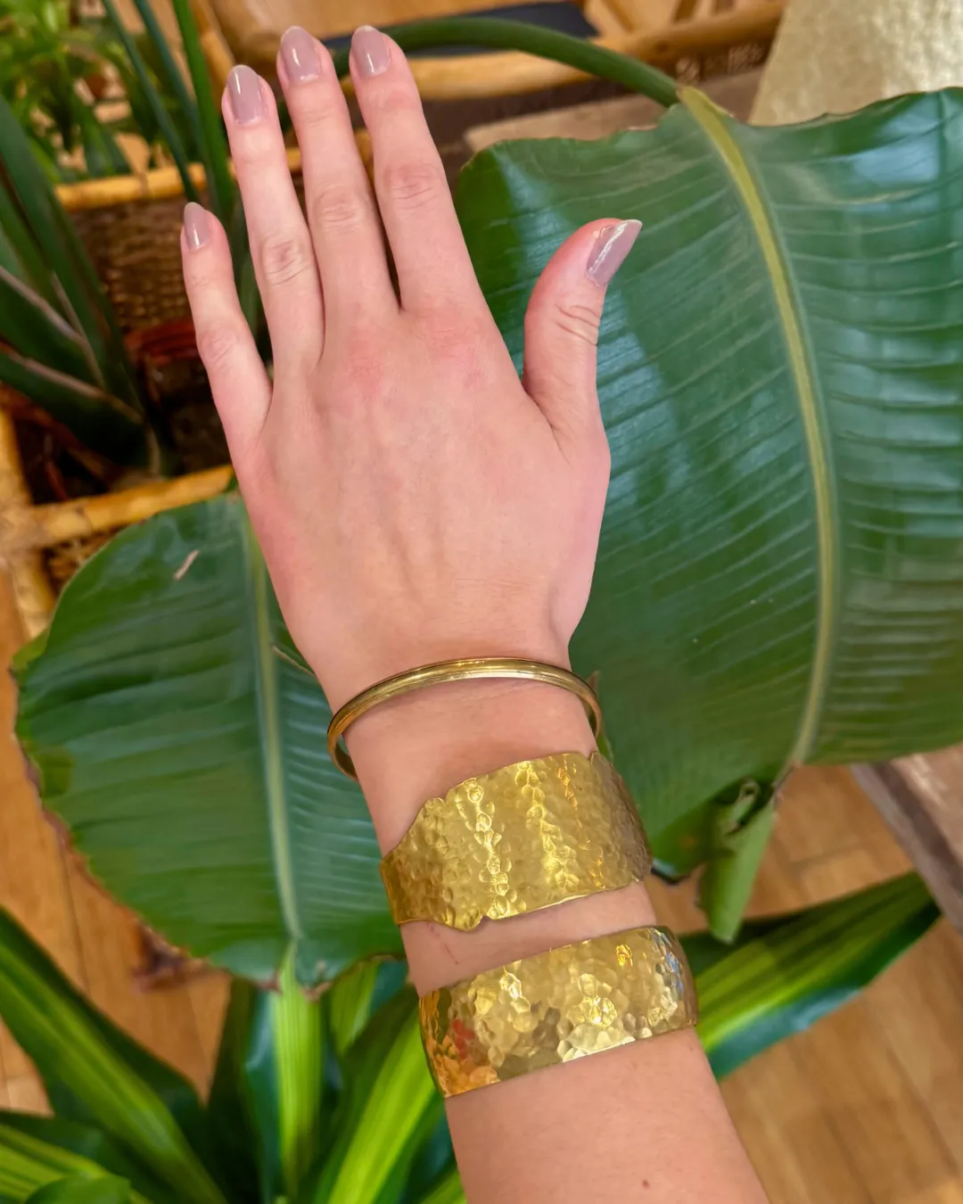 Large Hammered Brass Moroccan Cuff